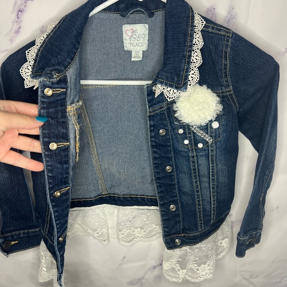 1989 Place Girls Denim Jacket with Lace Trim Sz 5/6 - Picture 3 of 6